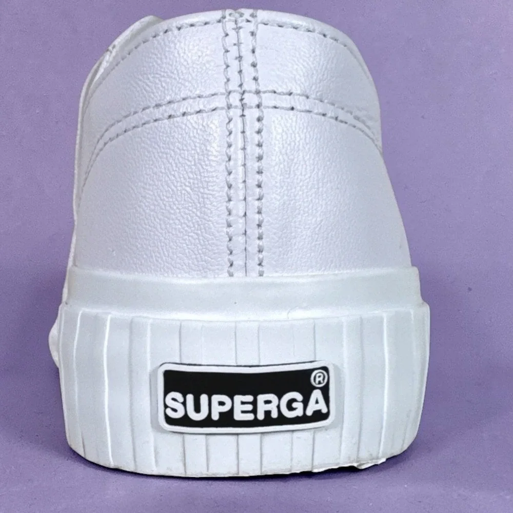 SUPERGA 2630 Stripe Nappa White Leather Platform Lace Up Casual Sneakers Women 8